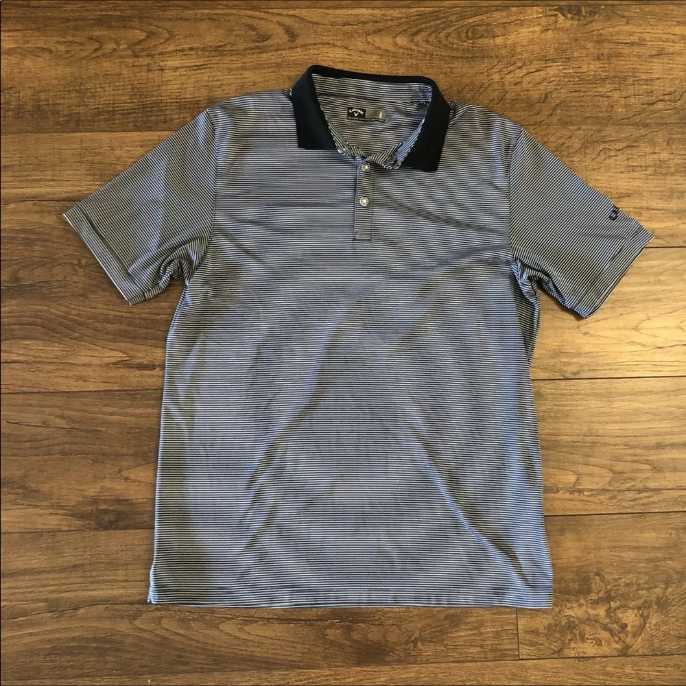Callaway Mens Polo Size L Blue White Stripe Golf Short Sleeve